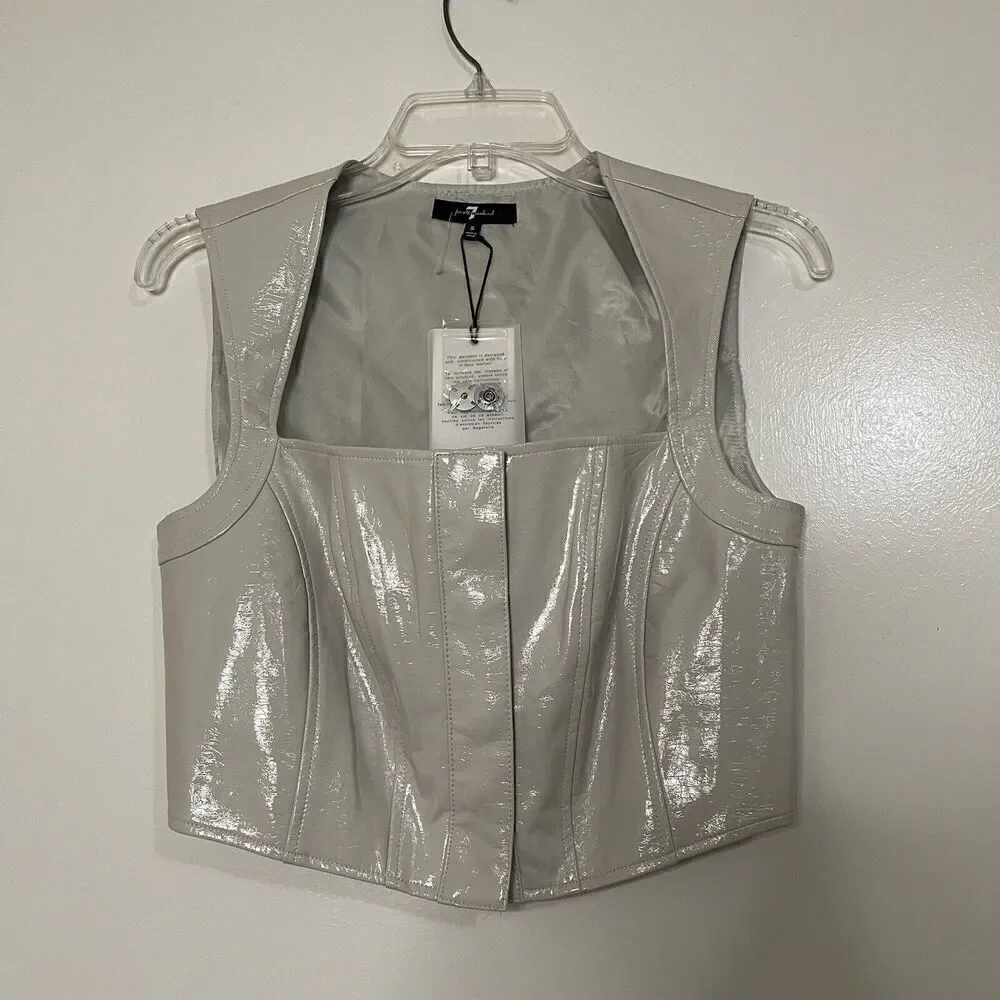 NEW! 7 for all mankind patent faux leather cropped ash gray bustier top Small